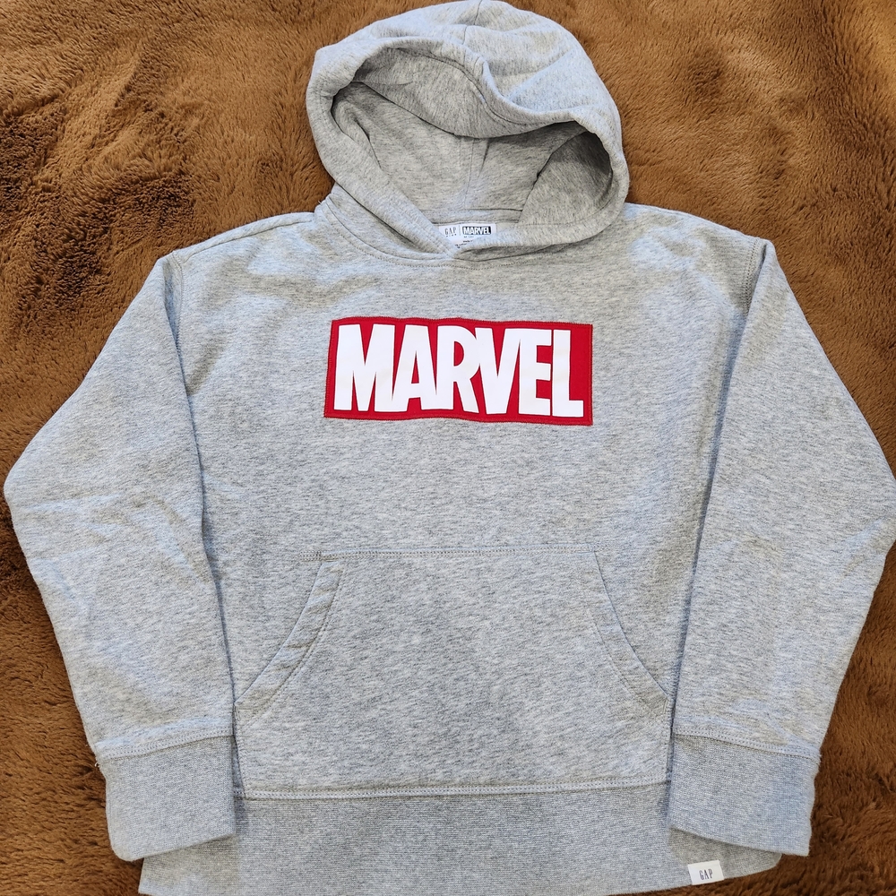 💙 Gap x Marvel, Kids Med (8) Gray Embroided MARVEL Hoodie